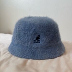 Blue fuzzy kangol bucket hat
